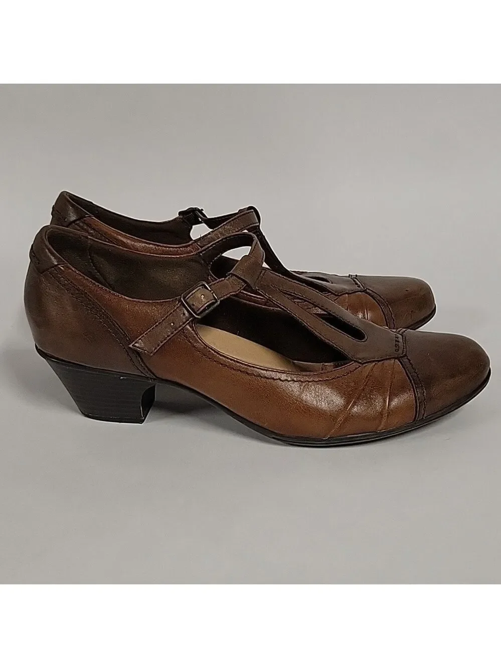 Women's Earth Wanderlust Retro Flapper Light/Dark Brown Leather Heels, Size 12B